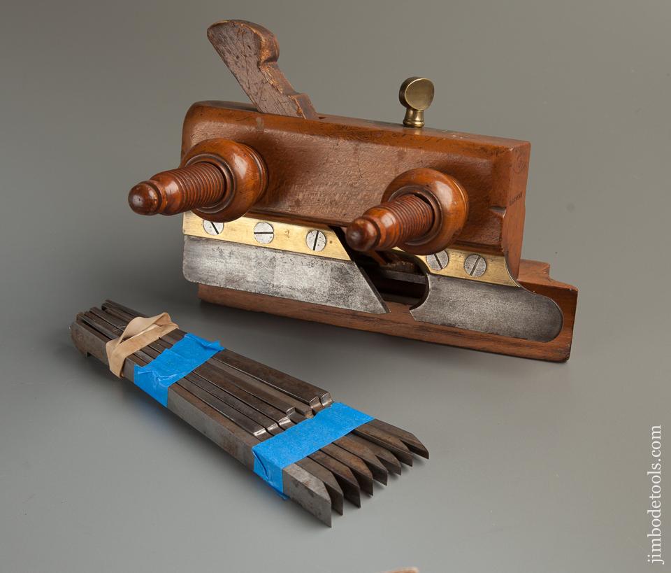 Clean MATHIESON No. 7B Screw Arm Plough Plane with Matched Set of 8 MATHIESON Irons - 77175