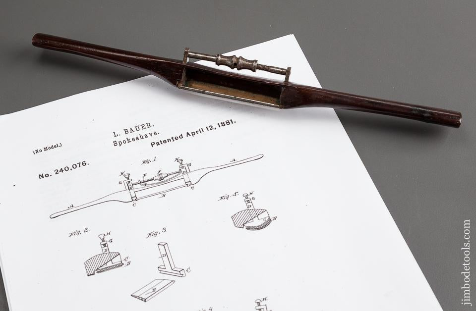 Rare! BAUER Patent April 12, 1881 OSBORNE Rosewood Spoke Shave - 77190U