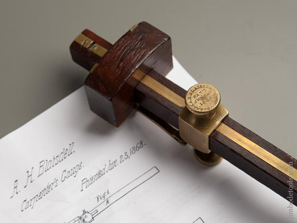 Rare! BLAISDEL Patent June 23, 1868 Articulating Marking Gauge - 77220