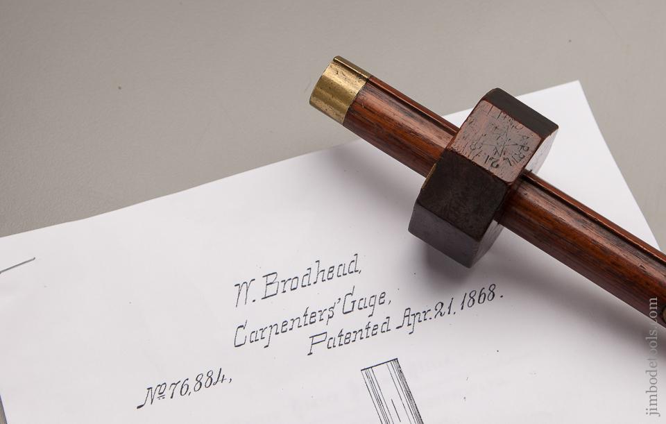 BRODHEAD Patent April 21, 1868 STAR TOOL CO 8 1/4 inch Rosewood and Brass Mortise Gauge - 77226