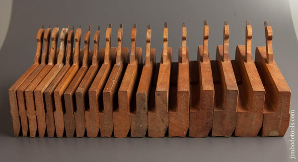 Complete Set of 18 GRIFFITHS NORWICH Hollows & Rounds SKEWED Moulding Planes circa 1803-1958 NEAR MINT! - 77278