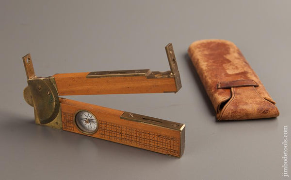 Extra-Fine! Boxwood and Brass One Foot Two-Fold Clinometer in Leather Sheath by SHORT & MASON LONDON - 73379R