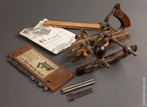 Good User STANLEY No. 45 Plow and Combination Plane with 18 Cutters and 3 Stops Type 8 circa 1907-08 - 77516