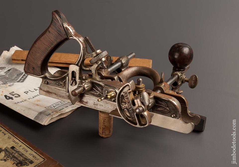 Good User STANLEY No. 45 Plow and Combination Plane with 18 Cutters and 3 Stops Type 8 circa 1907-08 - 77516
