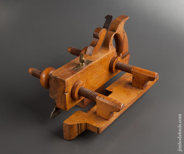 Good User TABER PLANE CO Handled Beech and Boxwood Screw Arm Plow Plane circa 1866-72 New Bedford MA - 77603