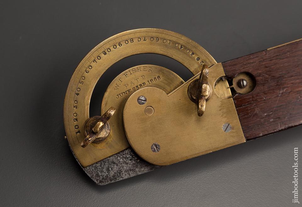 Rare and Ornate! FISHER Patent June 23, 1868 Twelve inch Rosewood and Brass Bevel - 77894R
