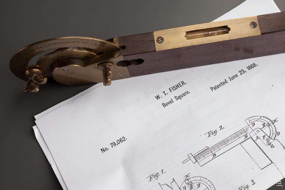 Rare and Ornate! FISHER Patent June 23, 1868 Twelve inch Rosewood and Brass Bevel - 77894R