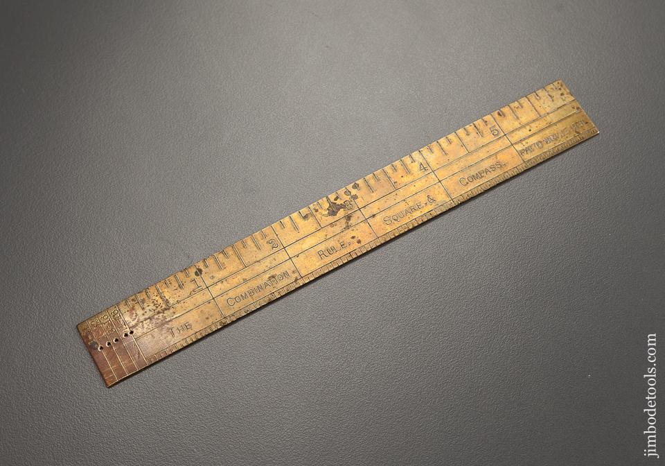 RARE November 17, 1891 Patent Six inch Brass THE COMBINATION RULE, SQUARE, & COMPASS - 77943 