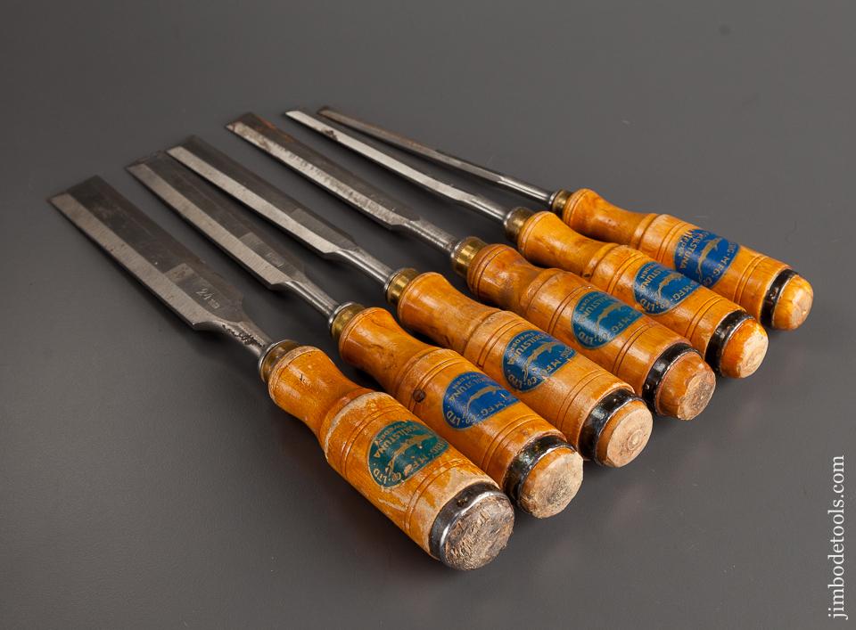 NEAR MINT Set of Six E.A. BERG ESKILSTUNA Tang Bench Chisels BARELY USED with Decals - 78004