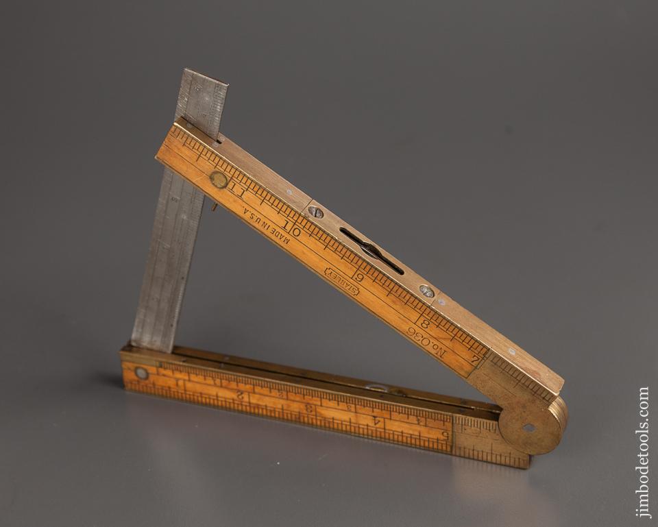 Extra Fine STANLEY No. 036 Full Bound Boxwood and Brass One Foot Two Fold Combination Rule - 78237R