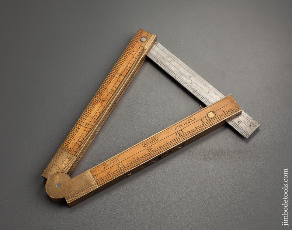 Extra Fine STANLEY No. 036 Full Bound Boxwood and Brass One Foot Two Fold Combination Rule - 78237R