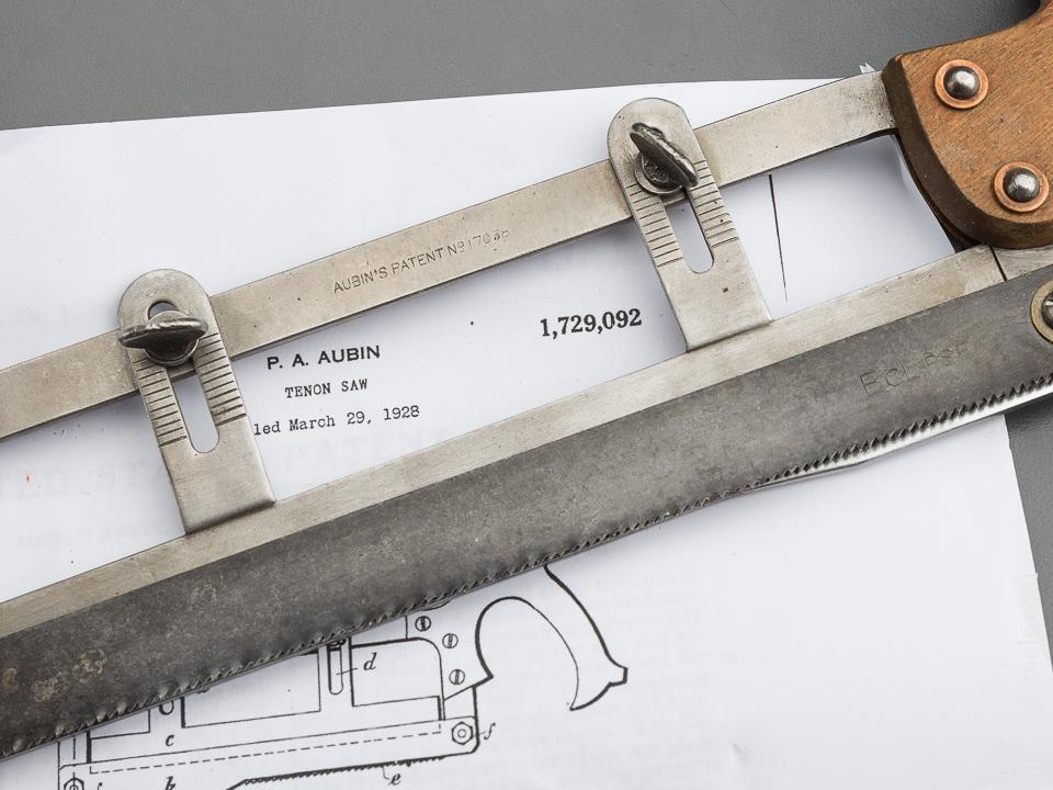 Rare! AUBIN's Patent March 29, 1928 Finger Joint Tenon Saw - 78462