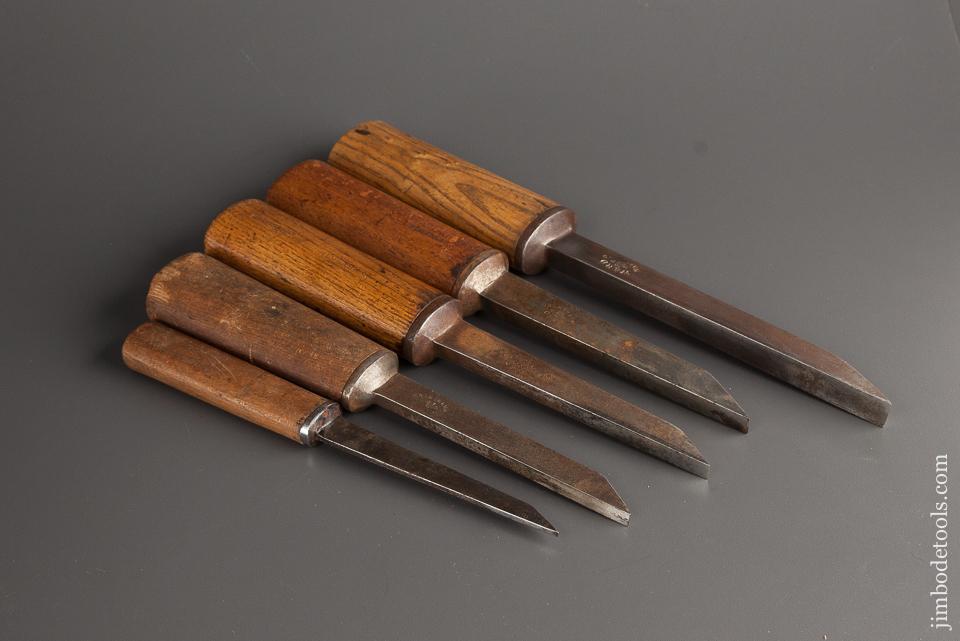 Good Working Set of Five Pig Sticker Mortise Chisels by WARD - 78520