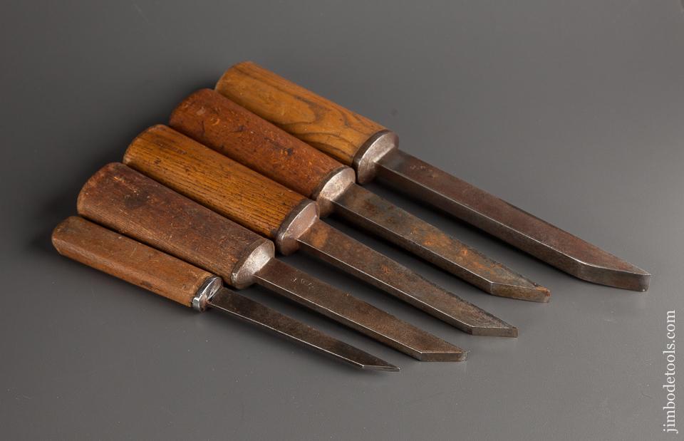 Good Working Set of Five Pig Sticker Mortise Chisels by WARD - 78520