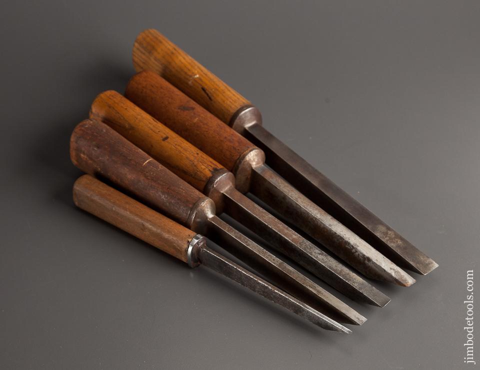 Good Working Set of Five Pig Sticker Mortise Chisels by WARD - 78520