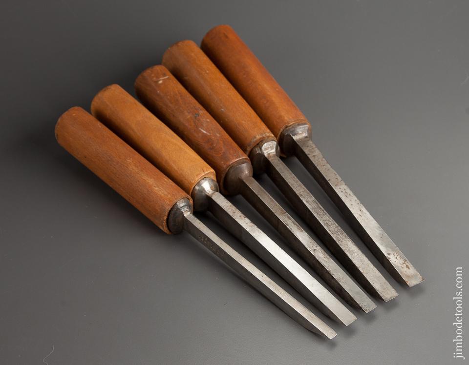 Crisp Dated Set of Five WILKINSON SHEFFIELD Pig Sticker Mortise Chisels Dated 1952 NEAR NEW Condition! - 78522