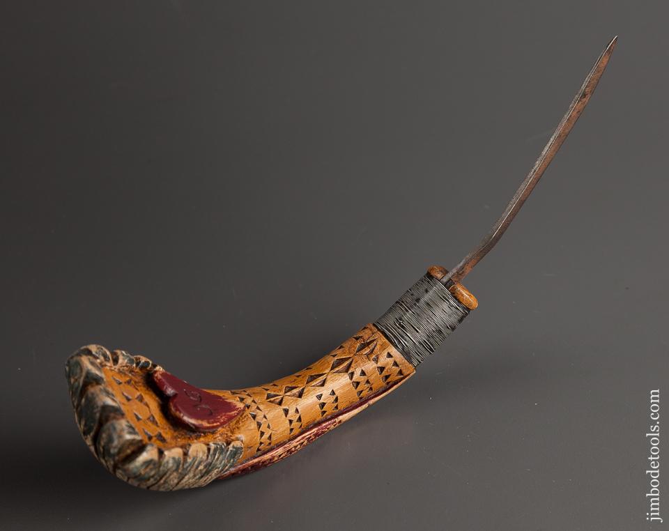 Amazing 10 1/2 inch Hand carved Figural Crooked Knife - 78541RU