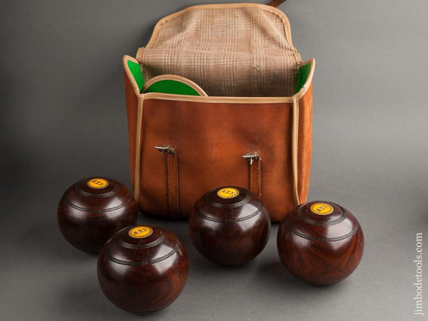 Lovely Lignum Lawn Bowl Bocce Set in Original Carrying Case by SLAZENGER - 78714