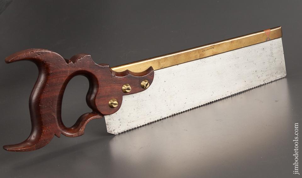 Stunning! Mahogany Handled 15 point 12 inch Crosscut Brass Back Saw by JACKSON Monroe, NY circa 1813! -78761U