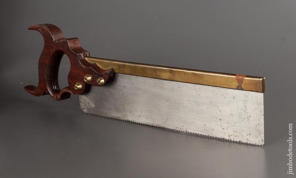 Stunning! Mahogany Handled 15 point 12 inch Crosscut Brass Back Saw by JACKSON Monroe, NY circa 1813! -78761U