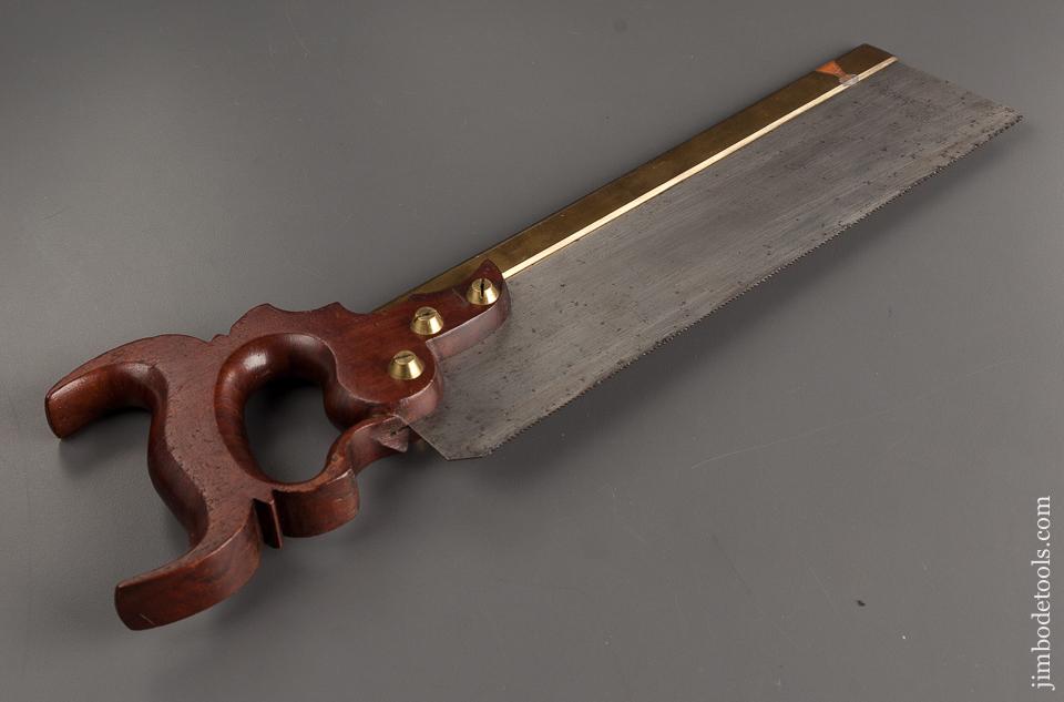 Stunning! Mahogany Handled 15 point 12 inch Crosscut Brass Back Saw by JACKSON Monroe, NY circa 1813! -78761U