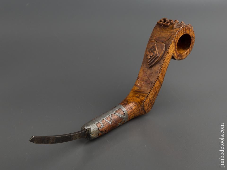 antique tobacco knife cutter tool Elaborately Carved Antique Crooked Knife