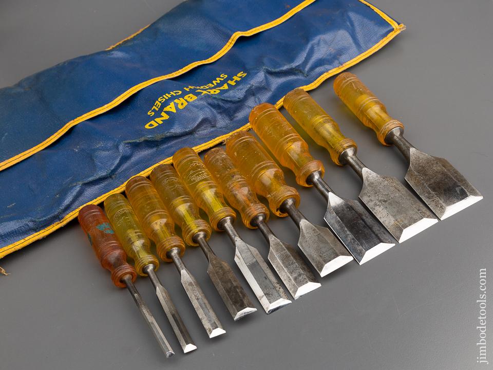 Set of Ten E.A. BERG ESKILSTUNA Sharkolite Chisels in Original Roll - 79049