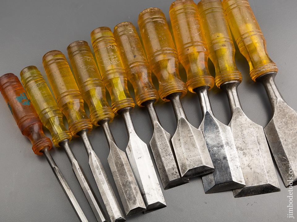 Set of Ten E.A. BERG ESKILSTUNA Sharkolite Chisels in Original Roll - 79049
