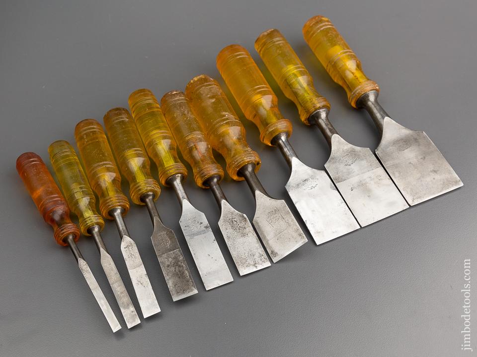 Set of Ten E.A. BERG ESKILSTUNA Sharkolite Chisels in Original Roll - 79049