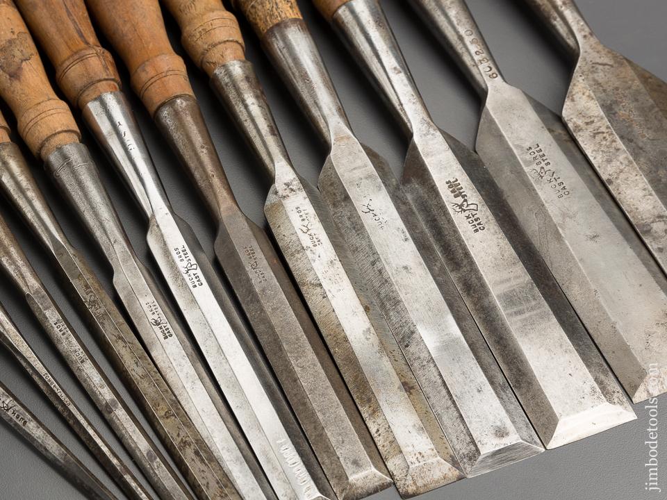COMPLETE Vintage Set of Twelve BUCK BROS Bevel Edge Socket Firmer Chisels - 79053