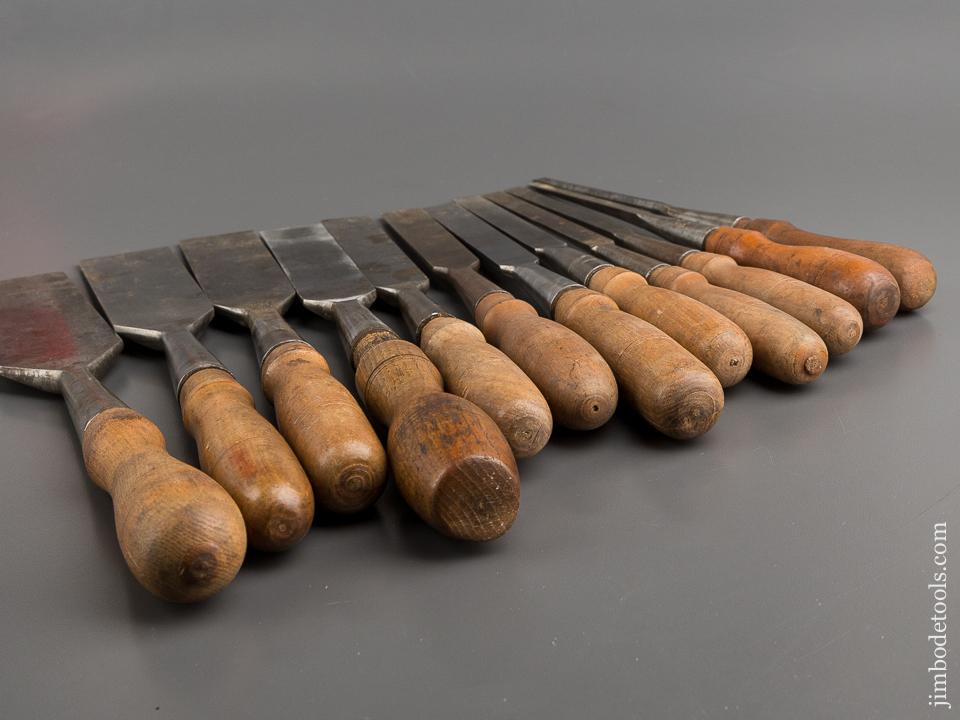 COMPLETE Vintage Set of Twelve BUCK BROS Bevel Edge Socket Firmer Chisels - 79053