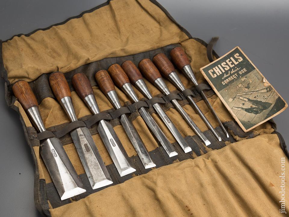 STANLEY No. 210 Set of Nine No. 40 Pocket Chisels in Original Canvas Roll SWEETHEART Fine! - 79098