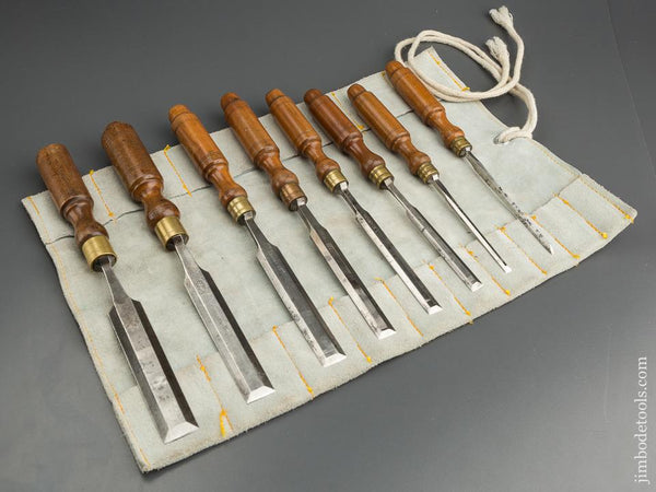 EXTRA FINE Set of Eight L&IJ WHITE Beveled Tang Chisels in Leather Roll - 79338