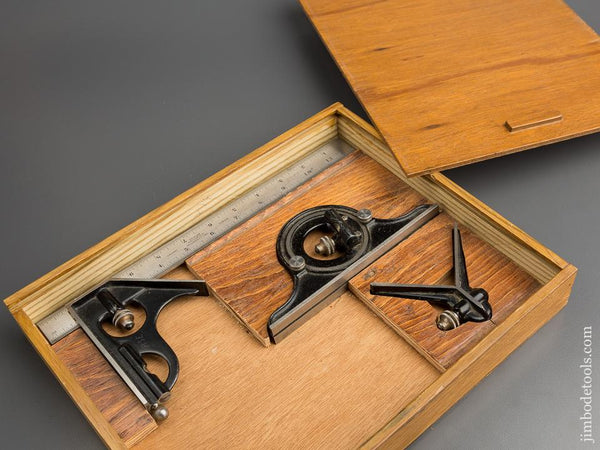 Fantastic! Three Piece STARRETT Combination Square Set in Custom Wooden Box - 79384
