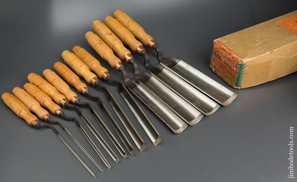 Set of Twelve BUCK BROS Crank Neck Paring Gouges DEAD MINT in Original Box -79427