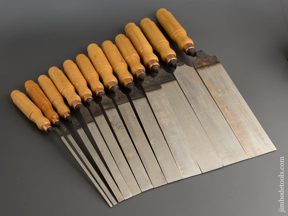 Set of Twelve BUCK BROS Crank Neck Paring Chisels DEAD MINT in Original Box UNUSED! - 79428