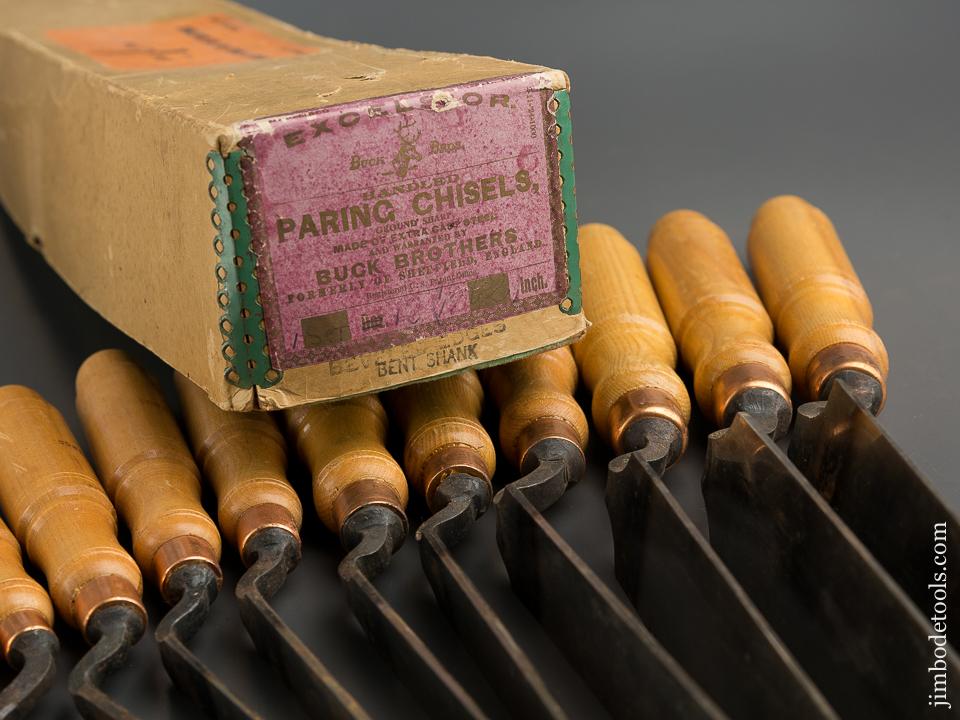 Set of Twelve BUCK BROS Crank Neck Paring Chisels DEAD MINT in Original Box UNUSED! - 79428