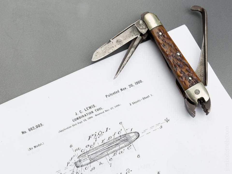 Rare! LEWIS Patent November 20, 1900 BARNETT TOOL CO Combination Pocket Knife and Pliers - 79459U