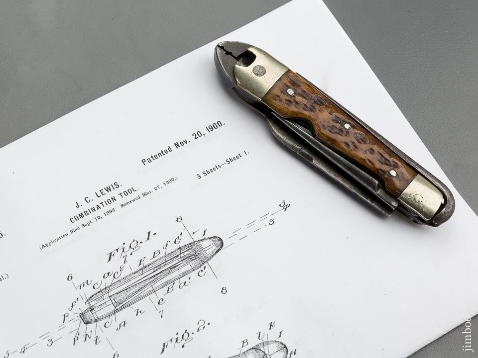 Rare! LEWIS Patent November 20, 1900 BARNETT TOOL CO Combination Pocket Knife and Pliers - 79459U