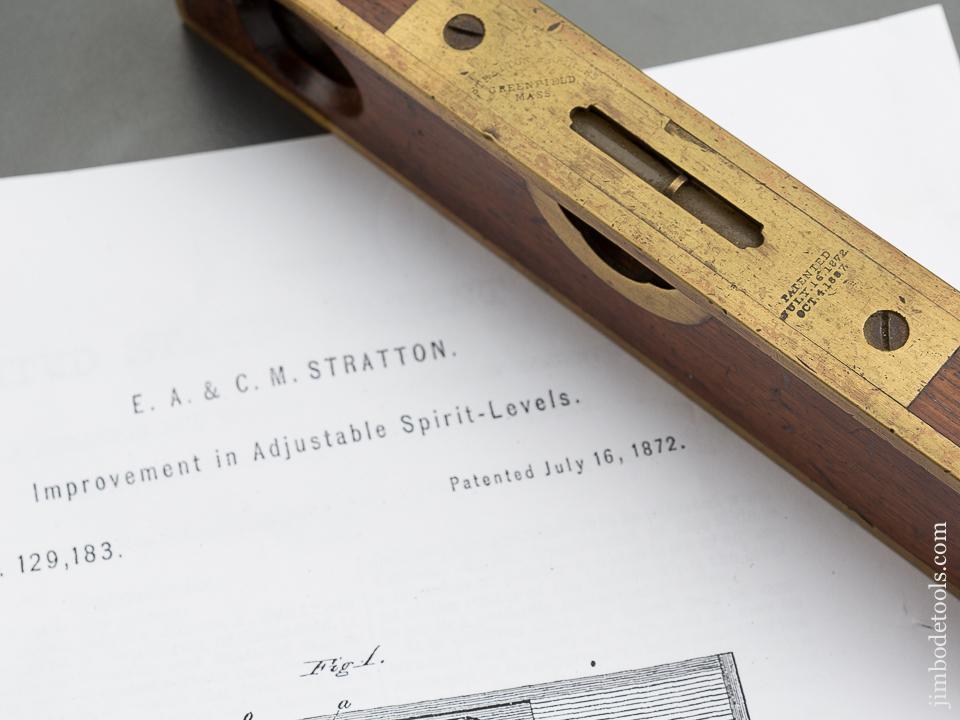 Eight inch STRATTON Patent July 16, 1872 Early Rosewood and Brass Level - 79461