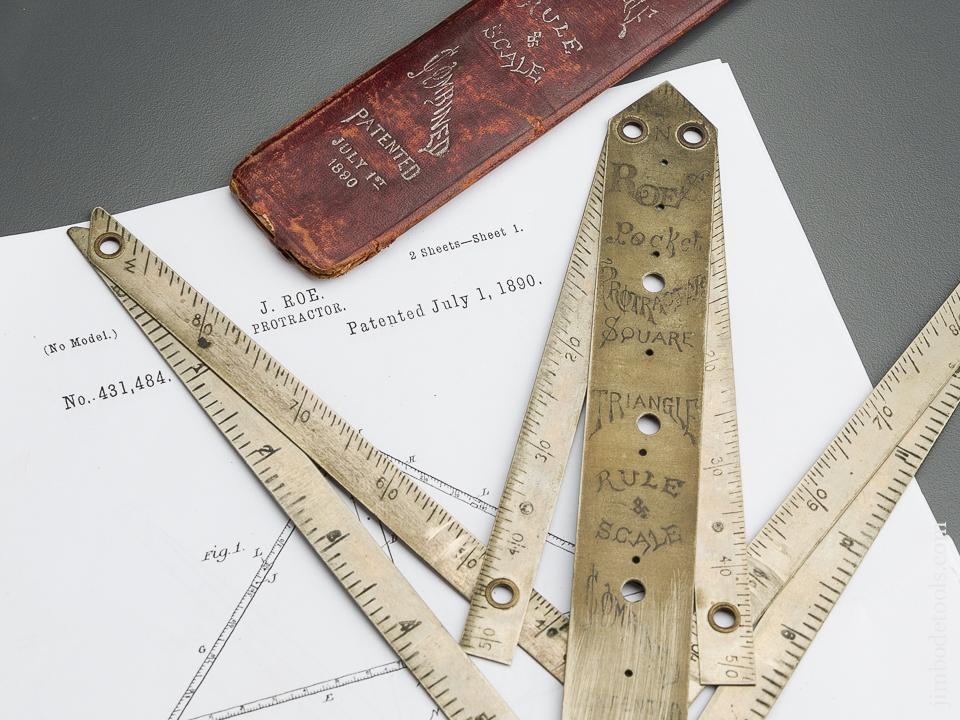 7 1/2 inch ROE Patent July 1, 1890 Combination Rule MINTY in Original Leather Sheath - 79462