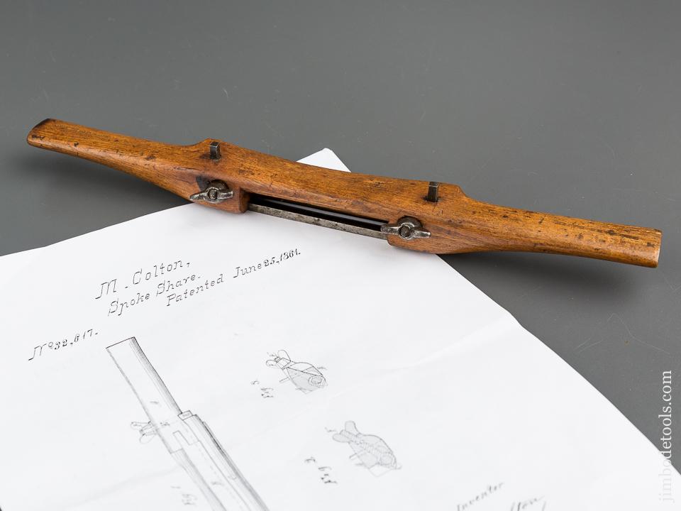RARE! Beech  COLTON Patent June 25, 1881 Early Adjustable Mouth Spoke Shave - 79465