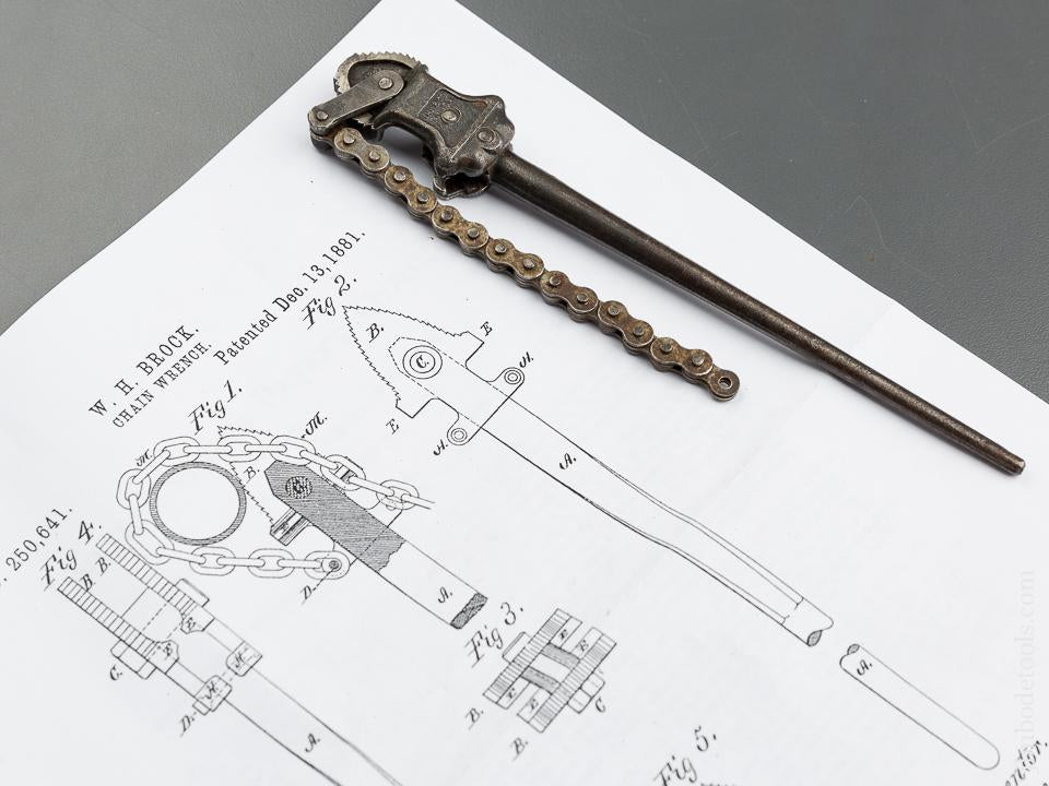 Very Rare! Seven inch BROCK Patent December 13, 1881 WILLIAMS & CO Vulcan Chain Pipe Wrench Salesman's Sample - 79469U