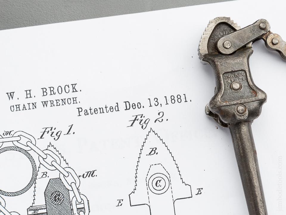 Very Rare! Seven inch BROCK Patent December 13, 1881 WILLIAMS & CO Vulcan Chain Pipe Wrench Salesman's Sample - 79469U