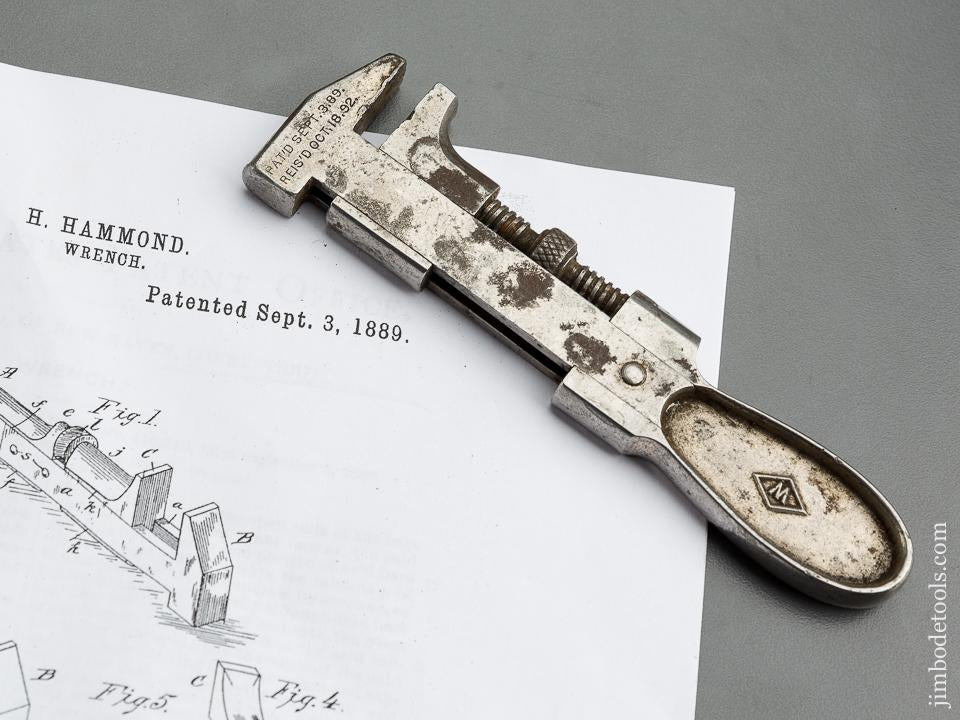 HAMMOND Patent September 3, 1889 WILLIAMS & CO  5 1/2 inch Adjustable Wrench RARE! - 79470