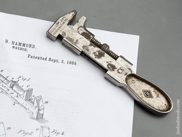 HAMMOND Patent September 3, 1889 WILLIAMS & CO  5 1/2 inch Adjustable Wrench RARE! - 79470