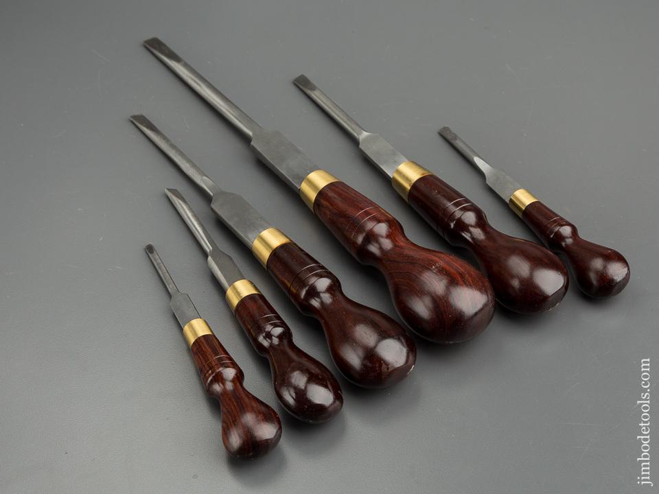Set of Six HARRIS TOOLS Rosewood Handled Cabinet Maker's Screwdrivers MINT in Original Wooden Case - 79524U