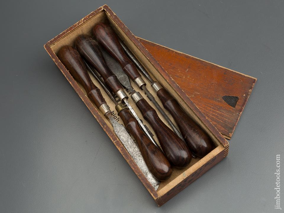Set of Six MILLERS FALLS Rosewood Handled Carving Tools in Original Box - 79526