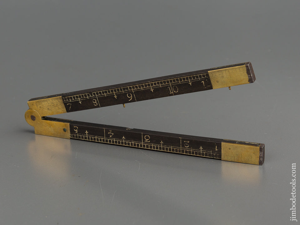 RARE Ebony and Brass 12 inch Folding Rule Marked PARIS - 79534U