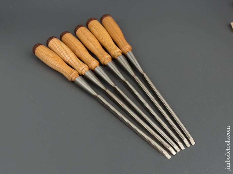 Six 1/4 inch JAMES SWAN No. 1230 Socket Firmer Gouges MINTY in Original Box - 79543